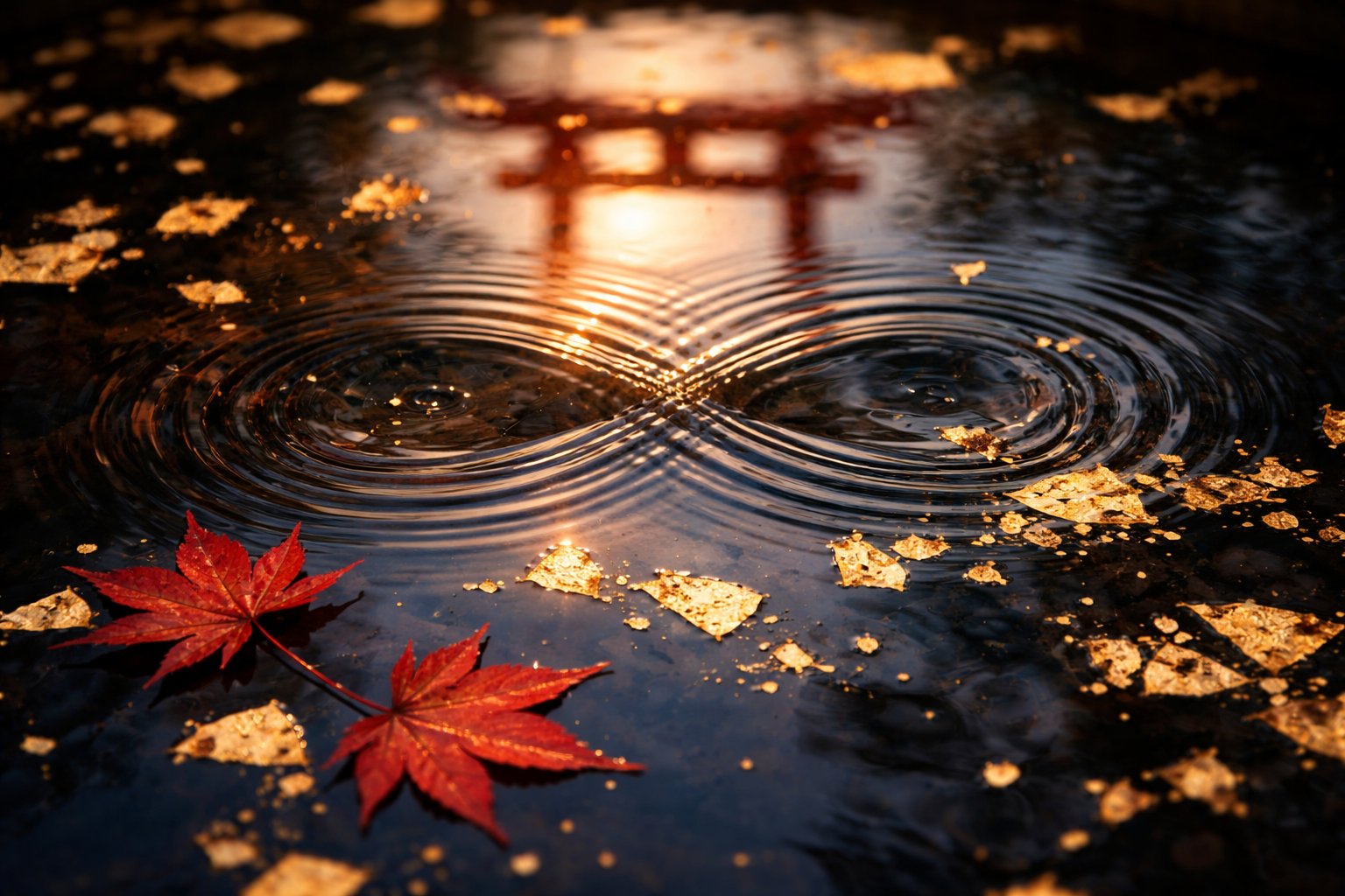 Golden ripples forming infinity on sacred water